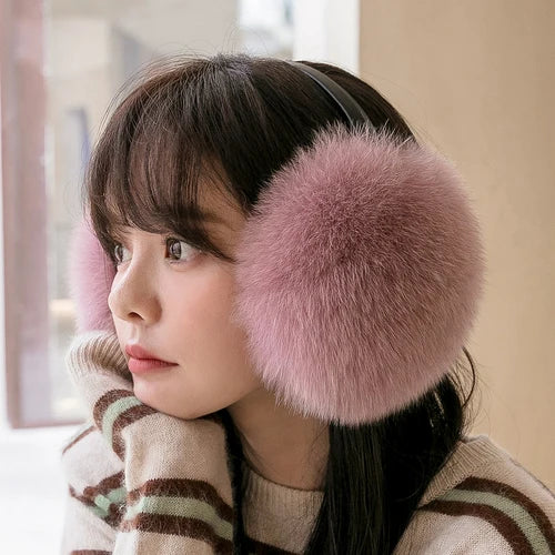 Winter Women Warm Real Fox Fur Earmuffs Girl's Earlap Ultra Large Ladies Plush Earmuff Luxury Ladies Fox Fur Earmuffs