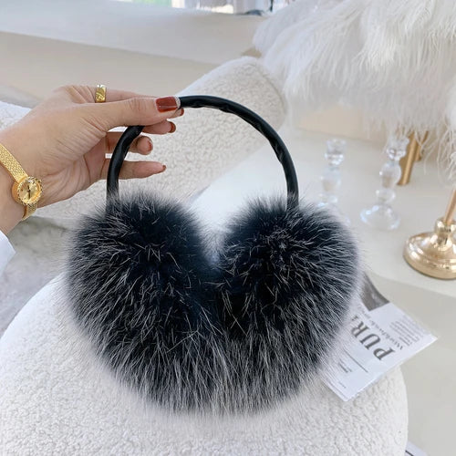 Winter Women Warm Real Fox Fur Earmuffs Girl's Earlap Ultra Large Ladies Plush Earmuff Luxury Ladies Fox Fur Earmuffs