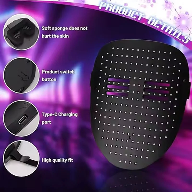 LED Gesture Sensing Mask - Light Up Face Transforming Halloween Costume Mask