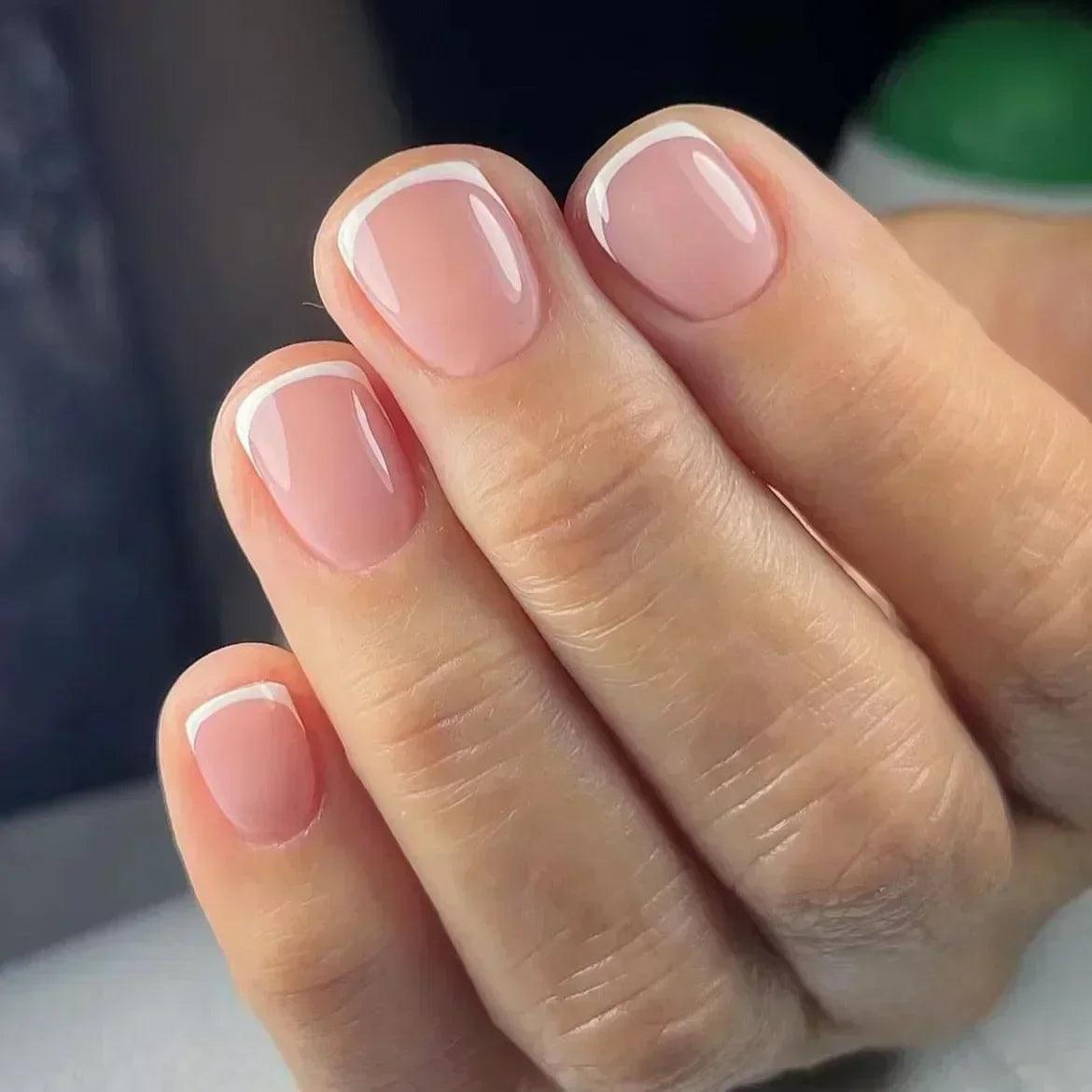 24Pcs French Tip Handmade Press On Nails Minimalist Solid Color Fake Nails Medium Square Full Cover Press On Nail Tips With Glue