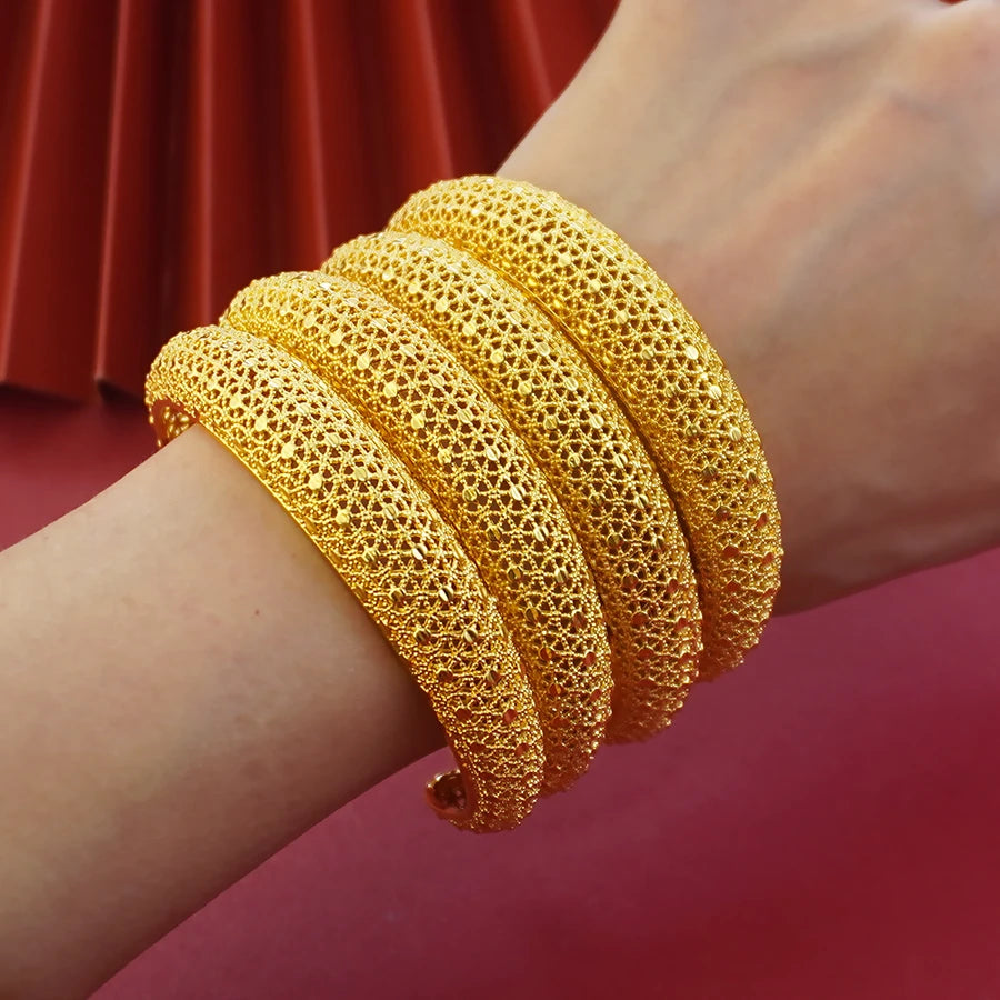 Saudi Arabia Jewelry Dubai Bangles for Women 4pcs/Lot Indian Gold Plated Bracelets Ethiopian Wedding Bridal Jewellery Gifts