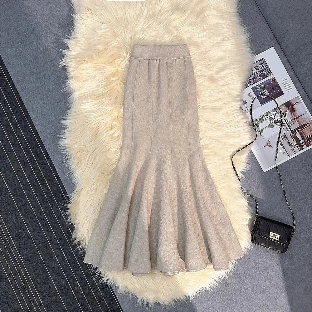 High Waist Knit Mermaid Skirt - Elegant Trumpet Style Long Skirt for Women