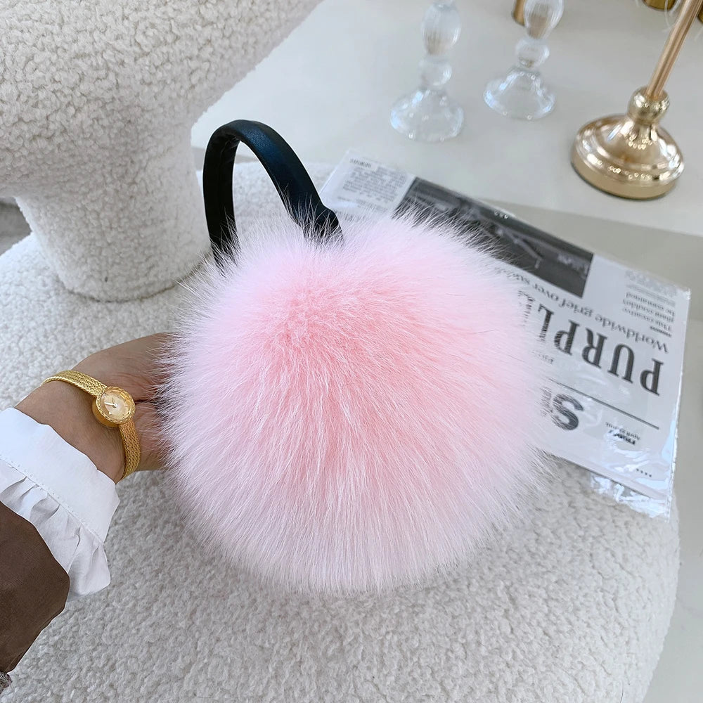 Winter Women Warm Real Fox Fur Earmuffs Girl's Earlap Ultra Large Ladies Plush Earmuff Luxury Ladies Fox Fur Earmuffs