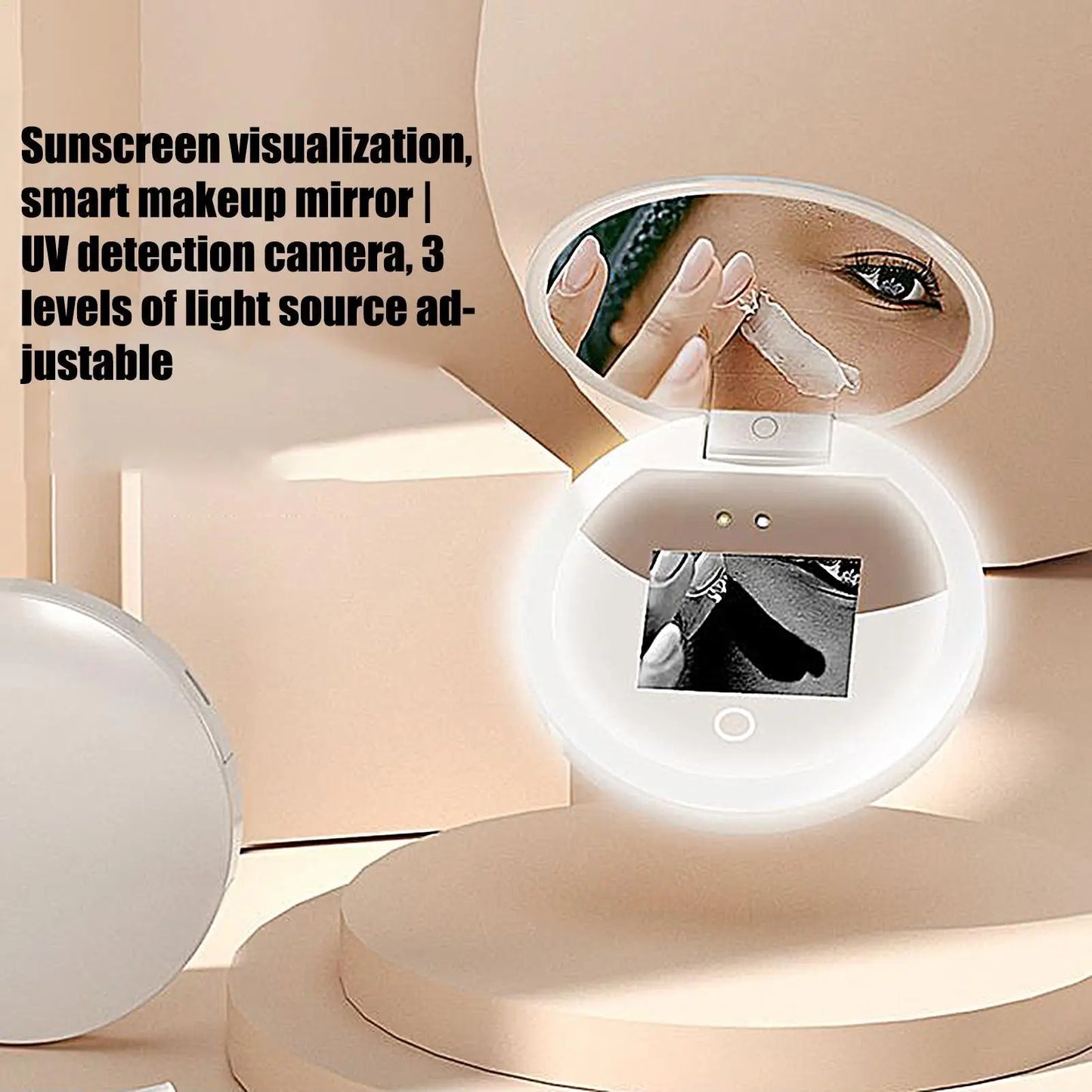 UV Mirror Sunscreen Testing Camera With Light 2X Magnification Travel Makeup Pocket Size UV Smart Sunscreen Makeup Mirror
