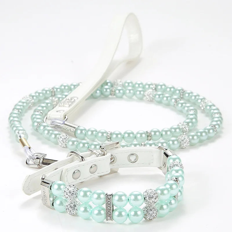 Pet Leash Collar Jewelry Pearl Cat Necklace Small and Medium-sized Dog Harnesses Supplies Wholesale