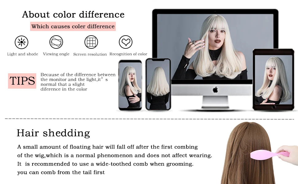 Blonde Long Straight Hair Wig Women Wig with Bangs Heat Resistant Synthetic Wig Halloween Cosplay Daily Natural Fake Hair