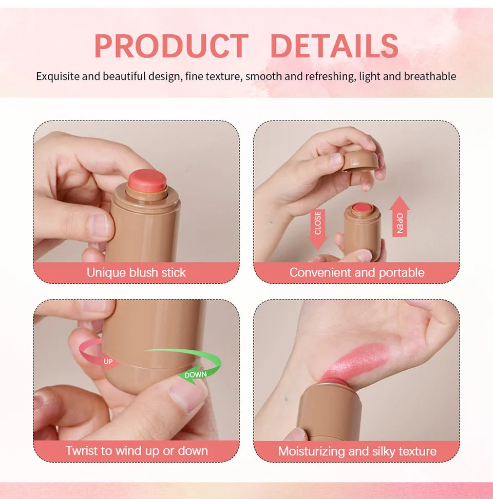 Pink Beauty Multi-use Blush Stick For Lips Cheek Long-lasting Hydrating Highlights Brighten Soft Natural Flush Cream Blush Stick
