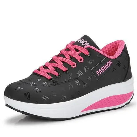 Women's lace-up wedge platform sneakers with rocker sole