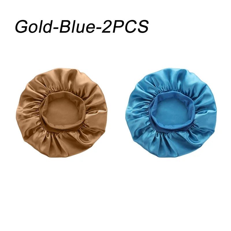 Women Satin Bonnet Wide Band Elastic Sleep Cap Hair Care Head Wrap Beauty Spa Bathing Hat Night Sleeping Cap for Curly Long Hair