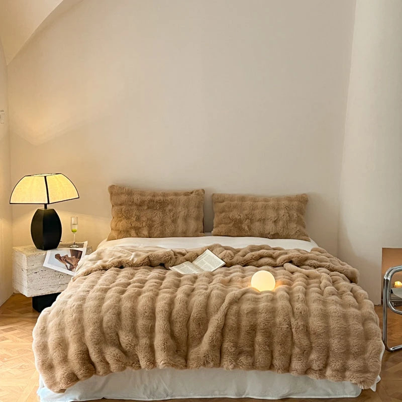 Luxury Faux Fur Rabbit Fur Thickened Blanket, Winter Soft Blanket Throw for Home Bed Sofa Cover 100X150cm 150X200cm 200X230cm