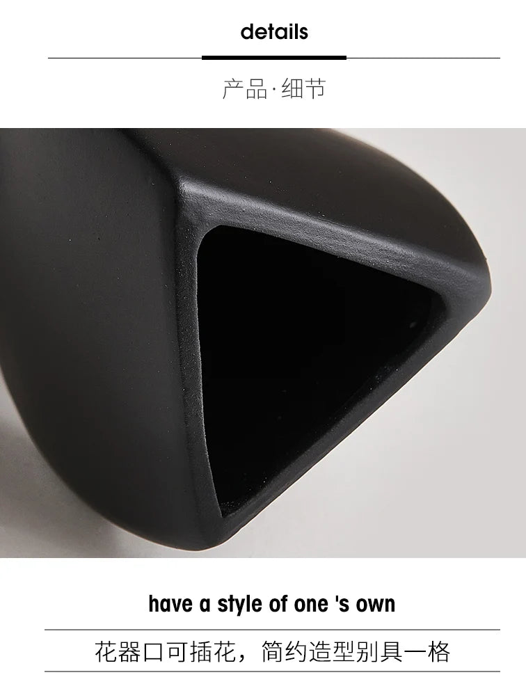 Modern Minimalist Black Vase - Nordic Style Home Decor Art Ornament for Living Room