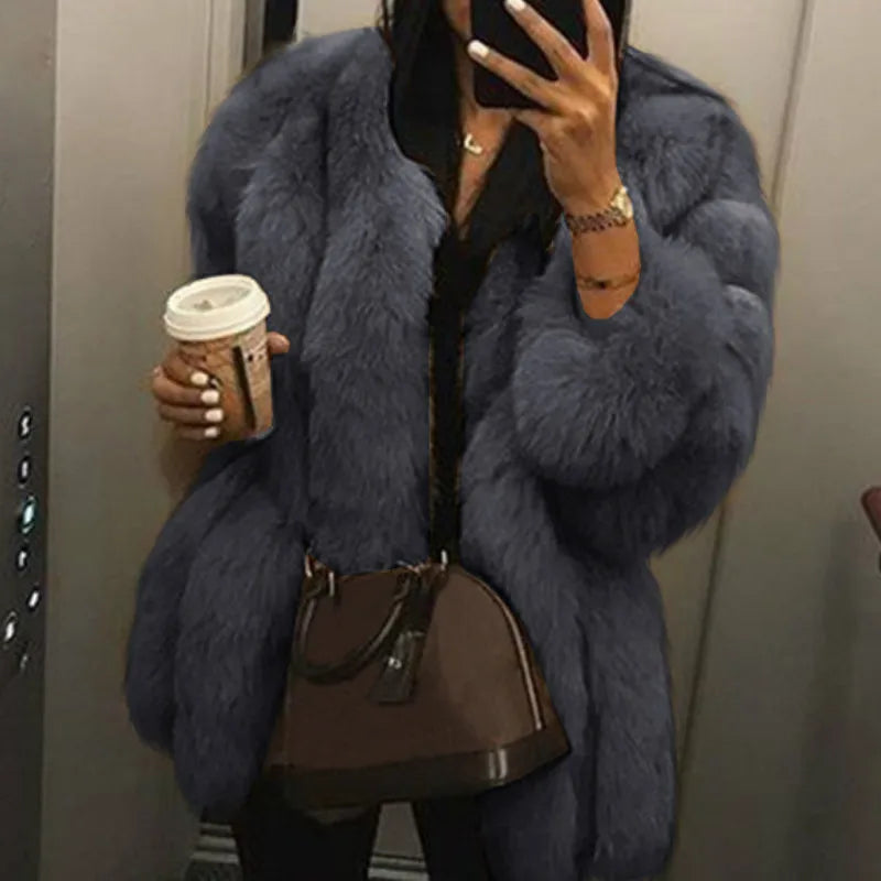 Luxe Faux Fur Jackets for Women Long Puff Sleeve Woman Coat Solid Short Warmth Outerwear Clause Ladies Elegant Streetwear