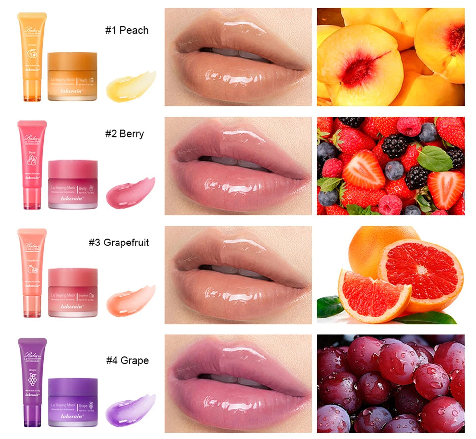 Lip Care Kit Moisturizing Lip Glowly Balm Sleeping Lip Mask Deep Hydrate Night Sleep Mask Reduce Lip Lines Remove Dead Skin