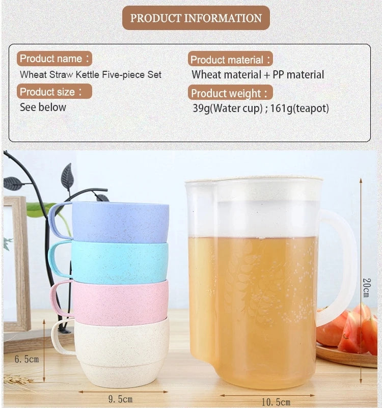 Reusable Eco Friendly Plastic Biodegradable Wheat Straw Cup Drinking Cup Set Drinking Kettle Portable Kettle Set Picnic Sharing