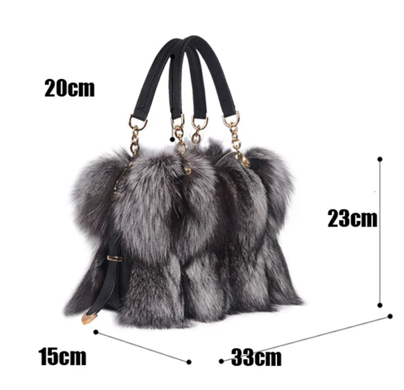 2026 Luxury Real Fox Fur Bag Winter Women Handbag Designer Luxury Bag Evening Party Bags Leather High Quality Shoulder Bag Natural Fur Bag