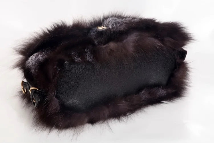 Real Fur Women Handbags Women Luxury Fox Fur Bag Fashion Female Furry Handbag Real Leather Evening Bag Natural Fur Shoulder Bag