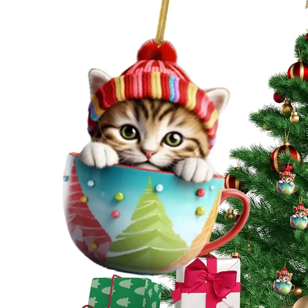 Christmas Tree Cat Pendant - Acrylic Fun Christmas Decorations Party Supplies