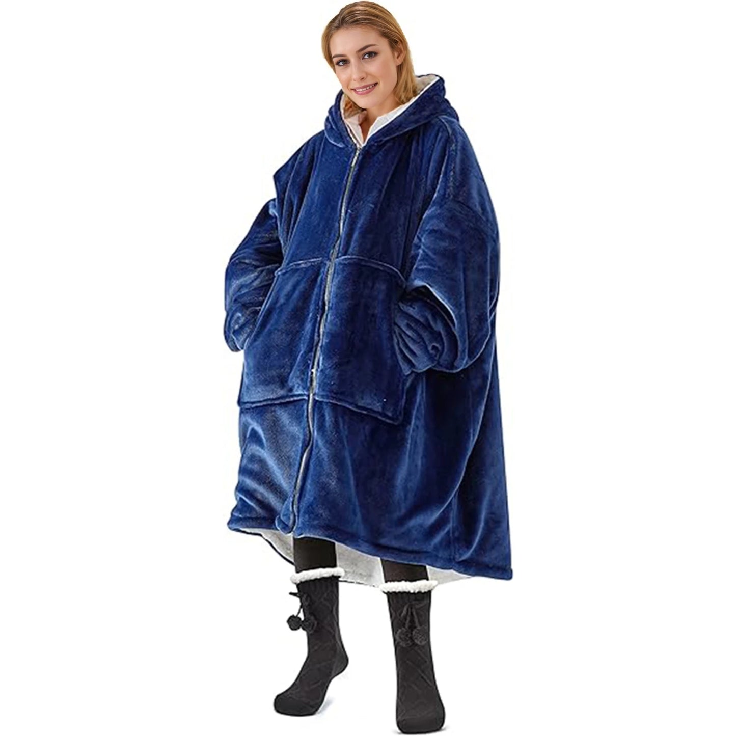 Wearable Blanket With Zipper Featuring Soft Cozy Texture And One Size Fits Most For Home Use
