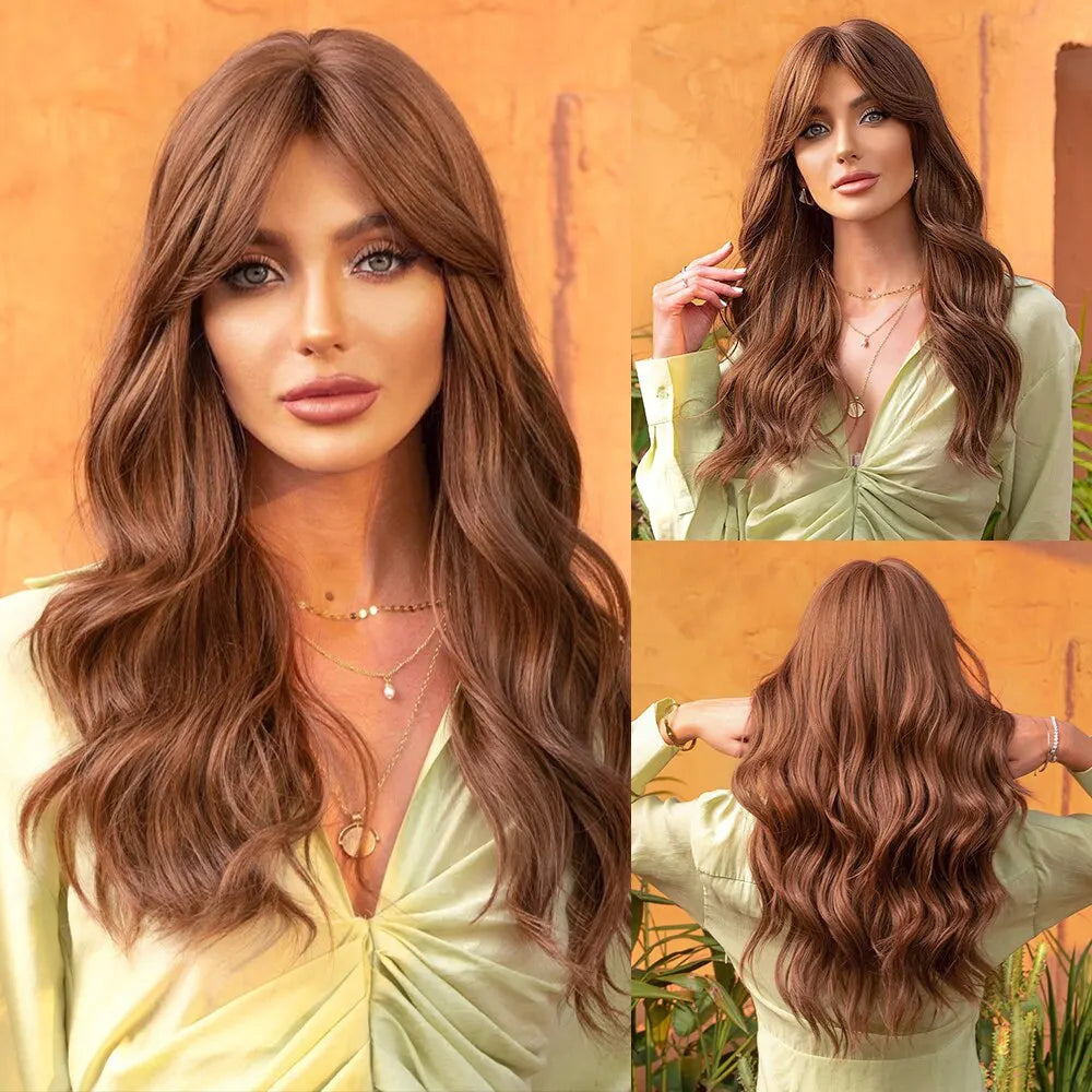Brown Blonde Ombre Natural Hair Wigs for Women Long Wavy With Dark Roots Synthetic Wig for Women Heat Resistant Coaplay Wigs