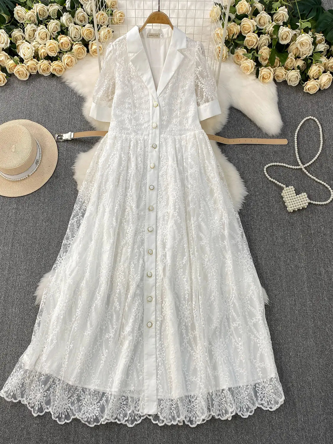 Designer Runway Lace Blazer Dress – Luxury Embroidered Long Gown for Elegant Evenings