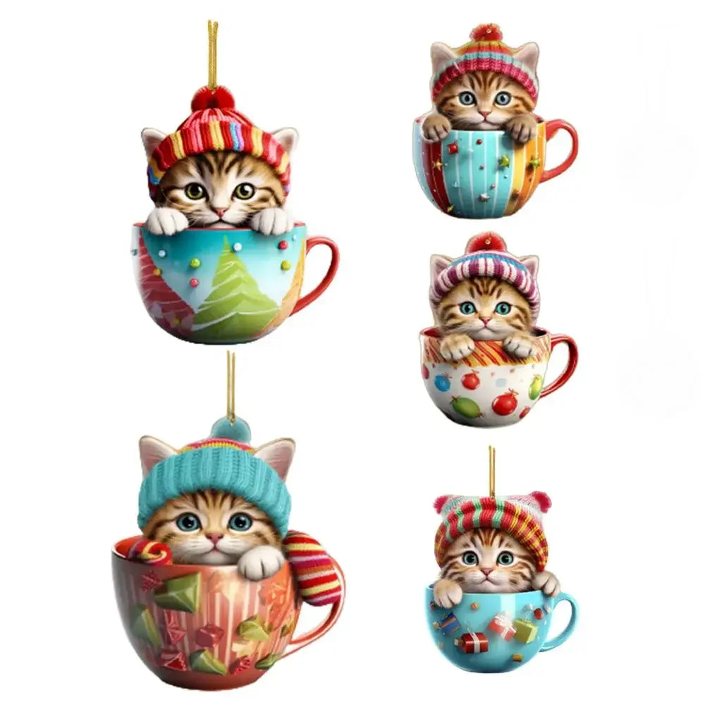 Christmas Tree Cat Pendant - Acrylic Fun Christmas Decorations Party Supplies