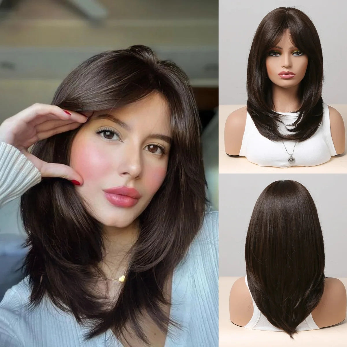 ALAN EATON Long Blonde Wigs for Women Synthetic Hair Wig with Fringe Ombre Color with Dark Roots Layered Wigs Heat Resistant