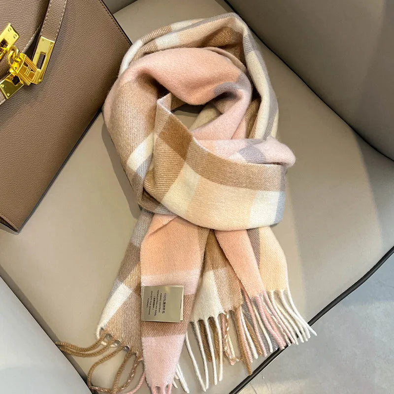 100% Wool Women Scarf Autumn Winter Vintage Preppy Style Plaid Wrap Scarve Pashmina Mujer Femme Foulard Bufanda Shawl Unisex Men