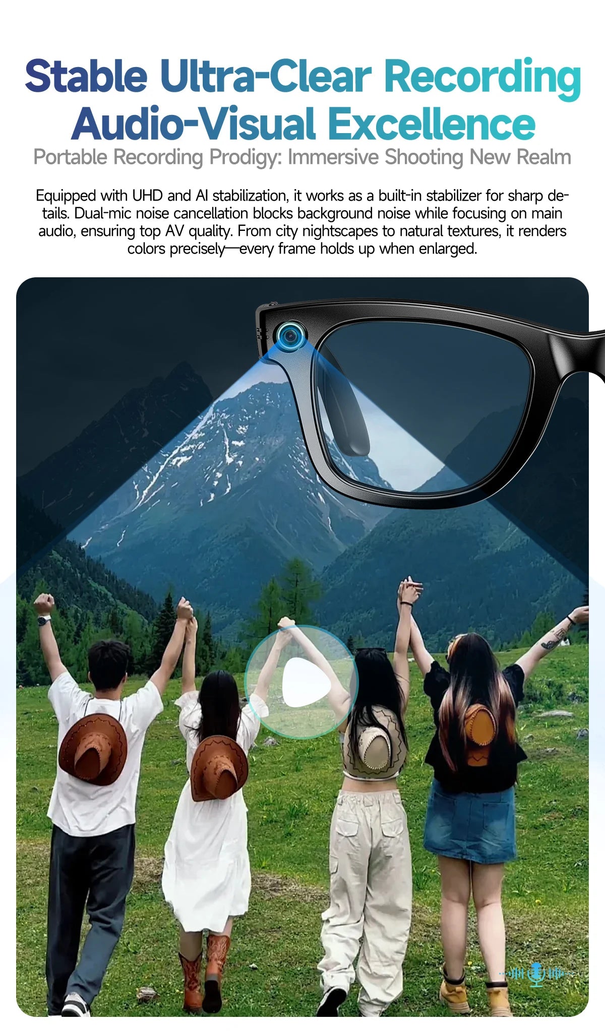 2026 Smart Glasses 8MP Camera WiFi Bluetooth Touch Control IP65 Waterproof AI Translation Noise Cancelling AI Glasses Women