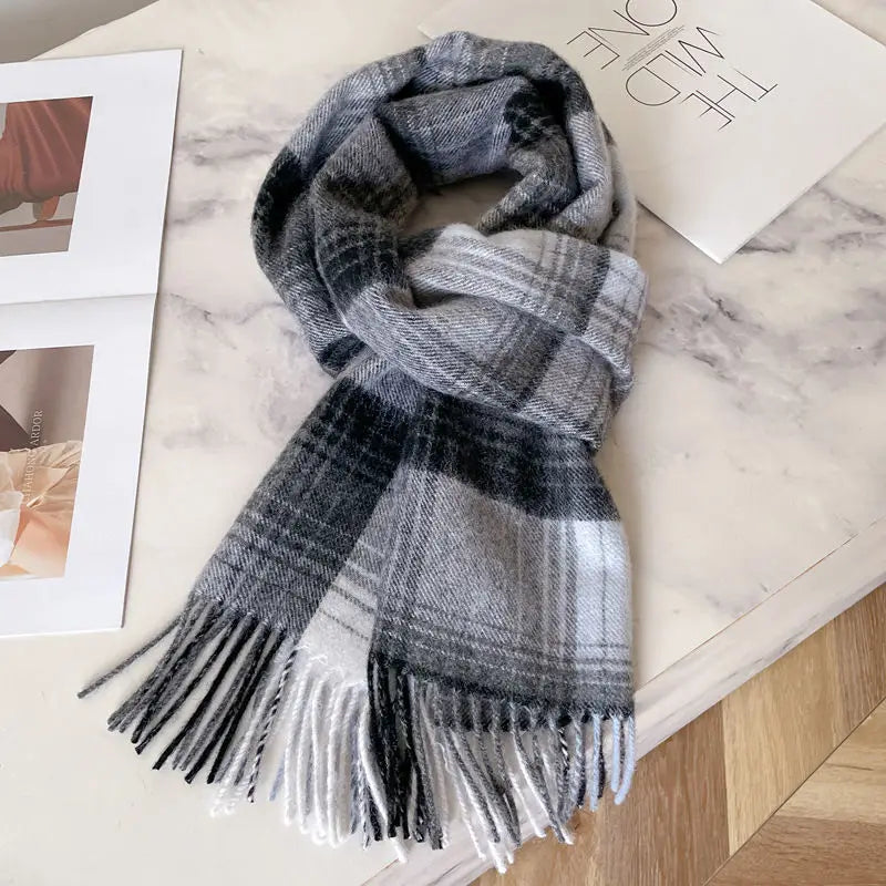 100% Wool Women Scarf Autumn Winter Vintage Preppy Style Plaid Wrap Scarve Pashmina Mujer Femme Foulard Bufanda Shawl Unisex Men