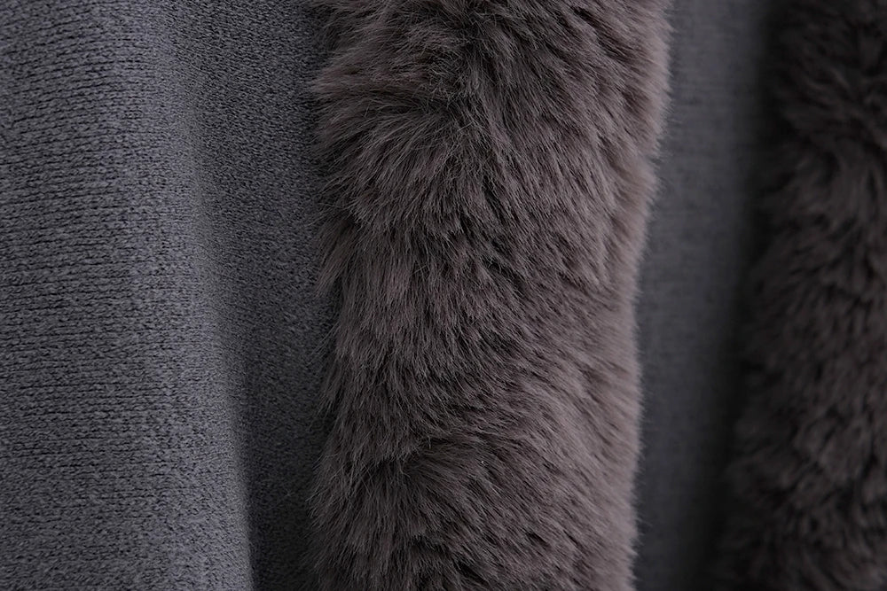 Double Layer Faux Fur Trim Womens Knitted Poncho Shawl Warm Cape Multiple Colors Ideal for Fall and Winter Daily and Formal Wear