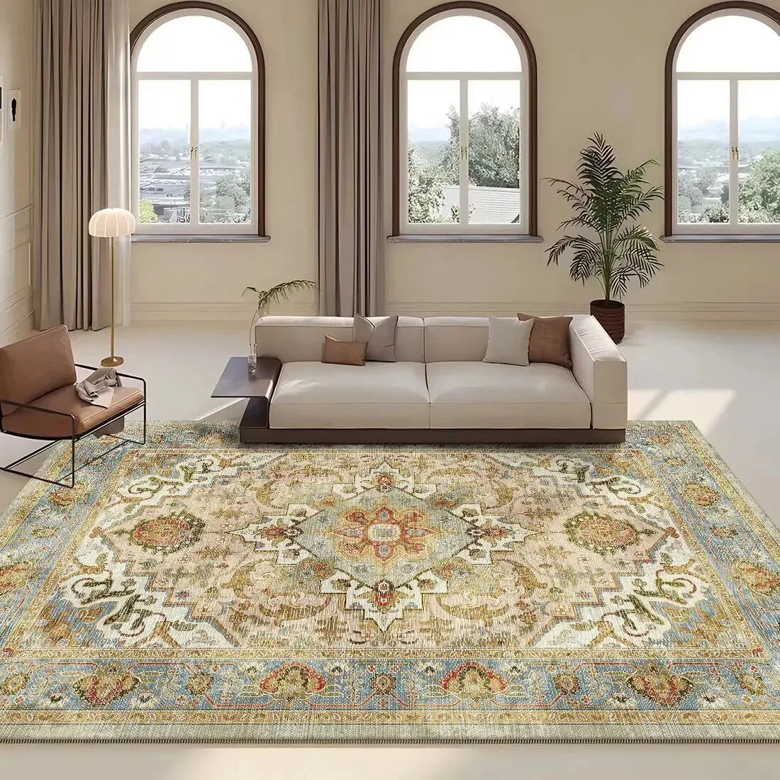 Persian Retro Rug For Living Room Sofa Area Non-Slip Washable Rug For Bedroom