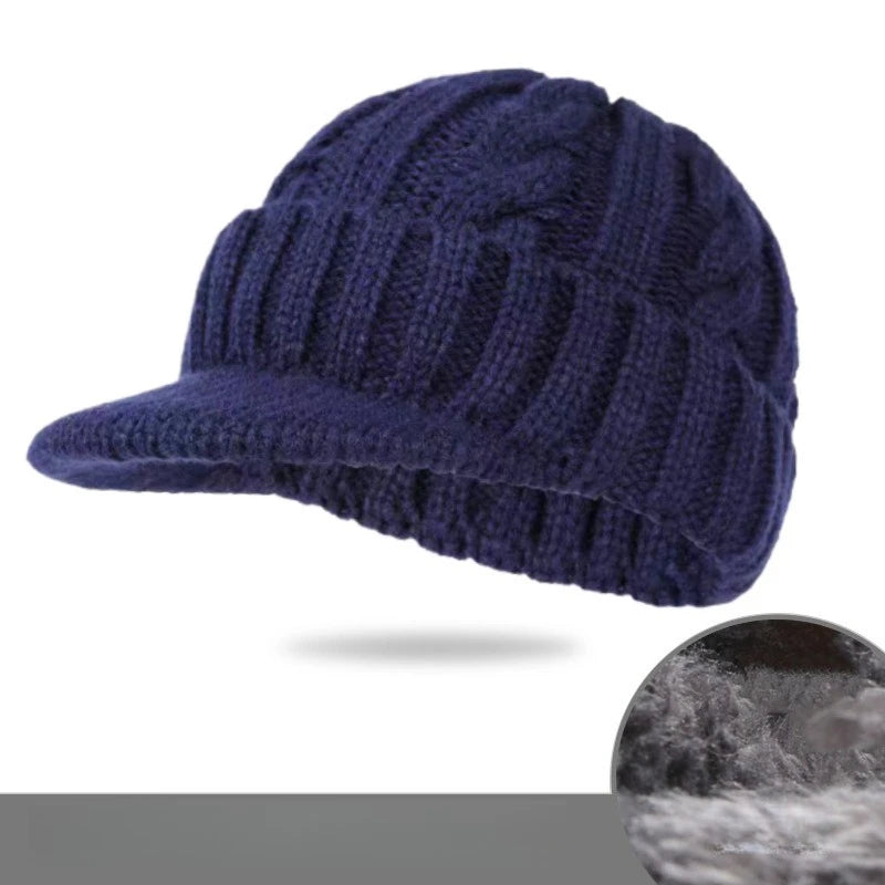 Men's Short-Brimmed Baseball Cap Classic Fashion Winter Warm Baseball Cap Thickened Braided Knitted Hat