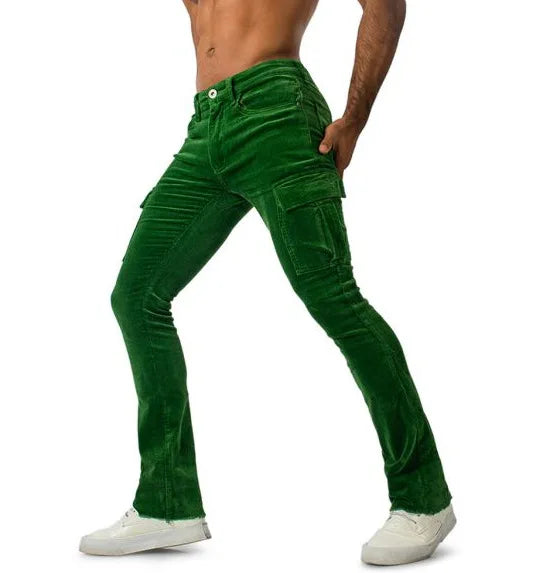 Men's Stretch Work Pants with Multiple Pockets Slim Fit Running Pants, Corduroy Casual Pants Breathable Street Style and Warm
