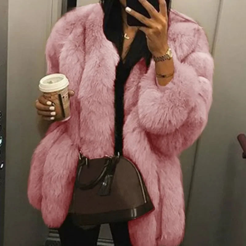 Luxe Faux Fur Jackets for Women Long Puff Sleeve Woman Coat Solid Short Warmth Outerwear Clause Ladies Elegant Streetwear