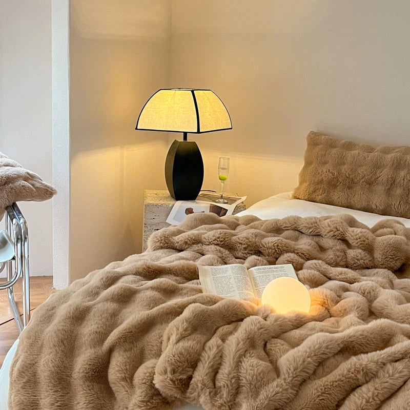 Luxury Faux Fur Rabbit Fur Thickened Blanket, Winter Soft Blanket Throw for Home Bed Sofa Cover 100X150cm 150X200cm 200X230cm