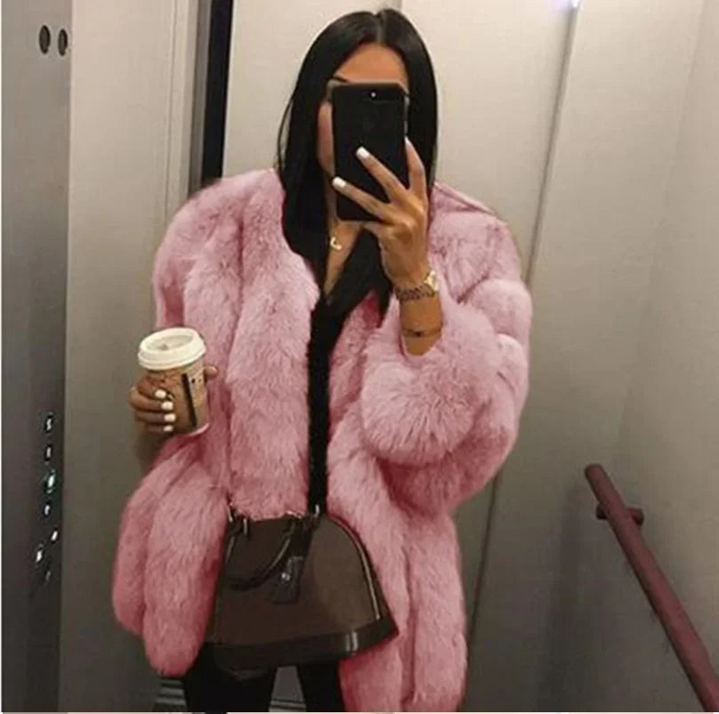 Luxe Faux Fur Jackets for Women Long Puff Sleeve Woman Coat Solid Short Warmth Outerwear Clause Ladies Elegant Streetwear