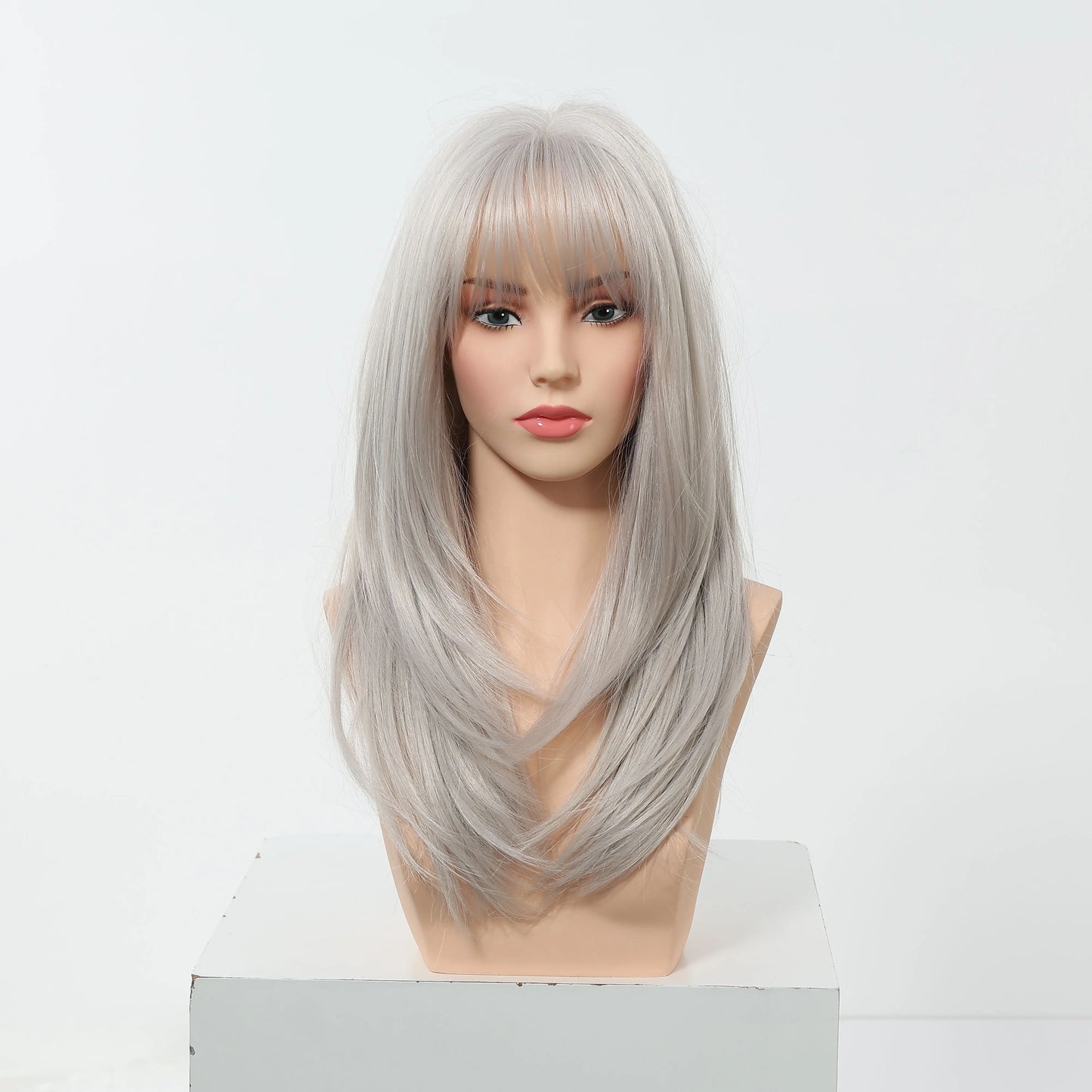 ALAN EATON Long Blonde Wigs for Women Synthetic Hair Wig with Fringe Ombre Color with Dark Roots Layered Wigs Heat Resistant
