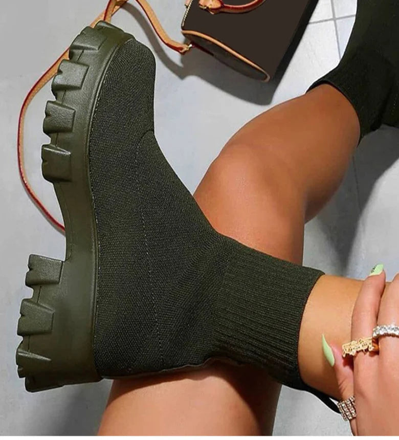 CloudStep Luxe Platform Sock Shoes Boots – Chunky Knit Stretch Boots with Heels | Trendy Women’s Fashion Streetwear Shoes
