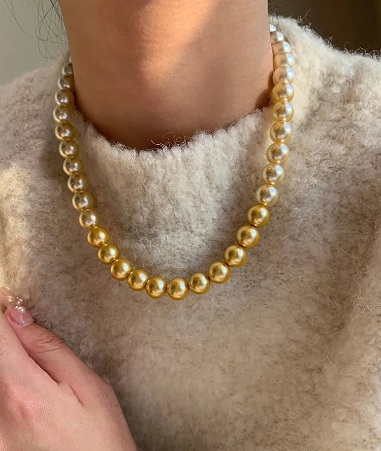 French elegant white gradient champagne pearl bead necklace for women's luxury accessories collarbone chain 2024 fashion jewelry