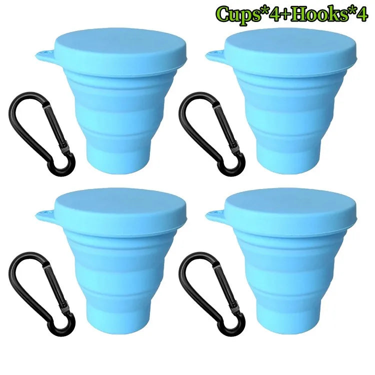 Folding Cup Sets Mini Retractable Cup Silicone Portable Teacup Outdoor Travel Coffee Telescopic Drinking Mug with Lid