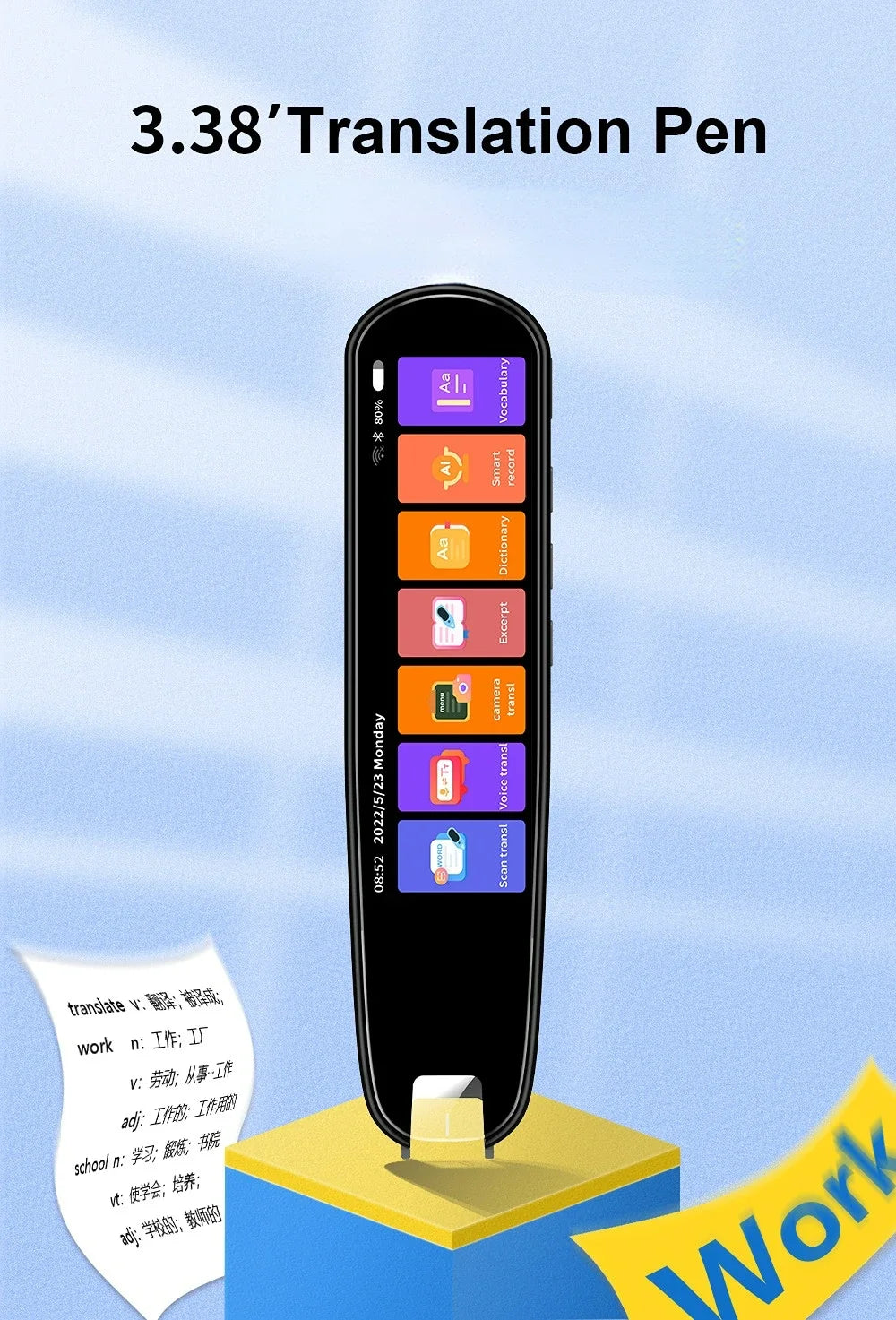 2026 Smart AI Scan Pen – 134 Languages, Voice & Photo Translator, 3.38” Touchscreen, Offline Record & Instant Translation