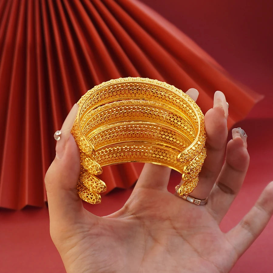 Saudi Arabia Jewelry Dubai Bangles for Women 4pcs/Lot Indian Gold Plated Bracelets Ethiopian Wedding Bridal Jewellery Gifts