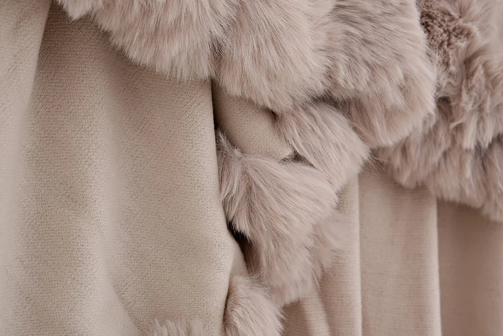 Double Layer Faux Fur Trim Womens Knitted Poncho Shawl Warm Cape Multiple Colors Ideal for Fall and Winter Daily and Formal Wear
