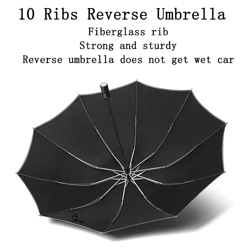 Men Women Umbrella Fully Automatic Reverse Folding Umbrella with Windproof Reflective Stripe UV Umbrellas