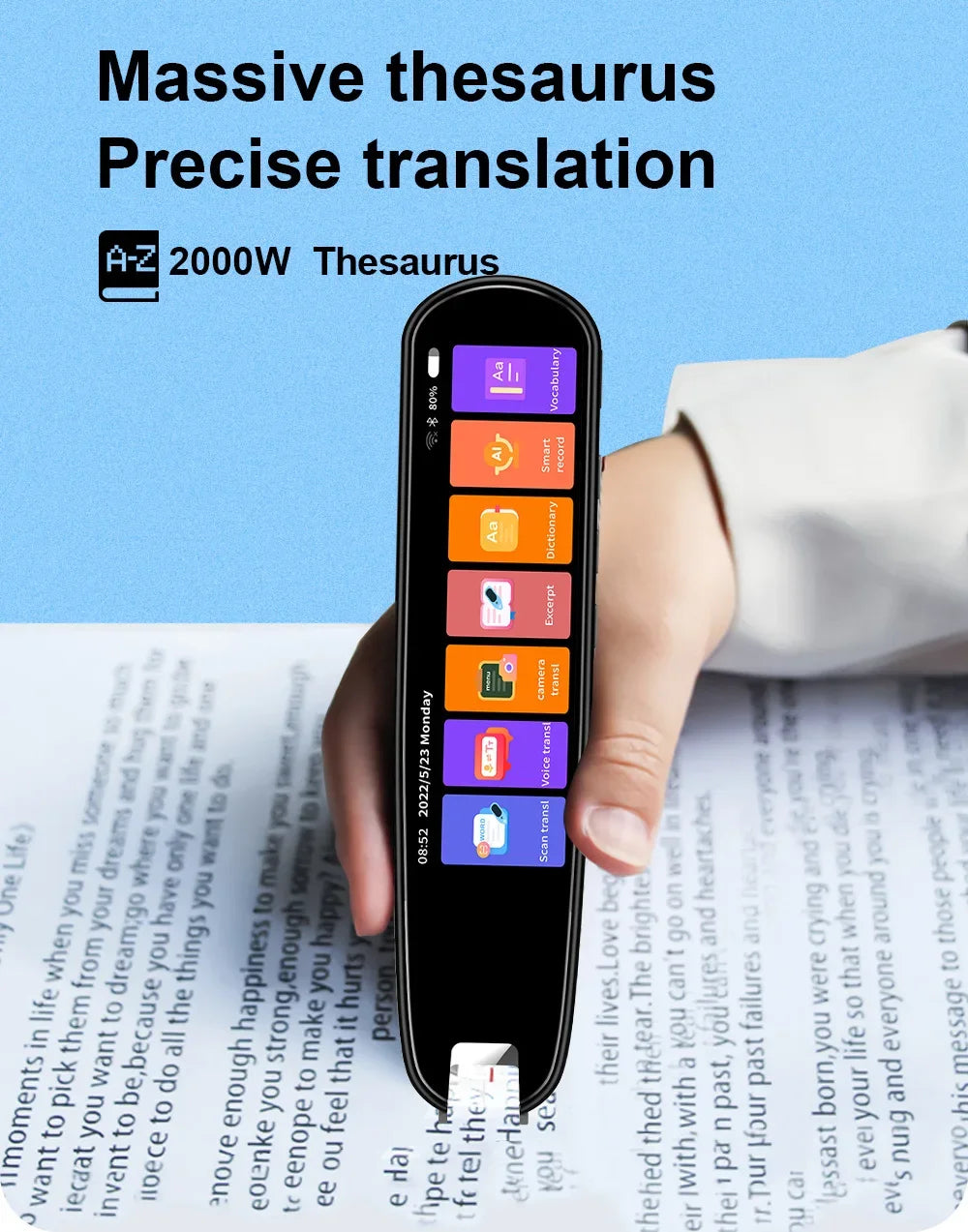 2026 Smart AI Scan Pen – 134 Languages, Voice & Photo Translator, 3.38” Touchscreen, Offline Record & Instant Translation