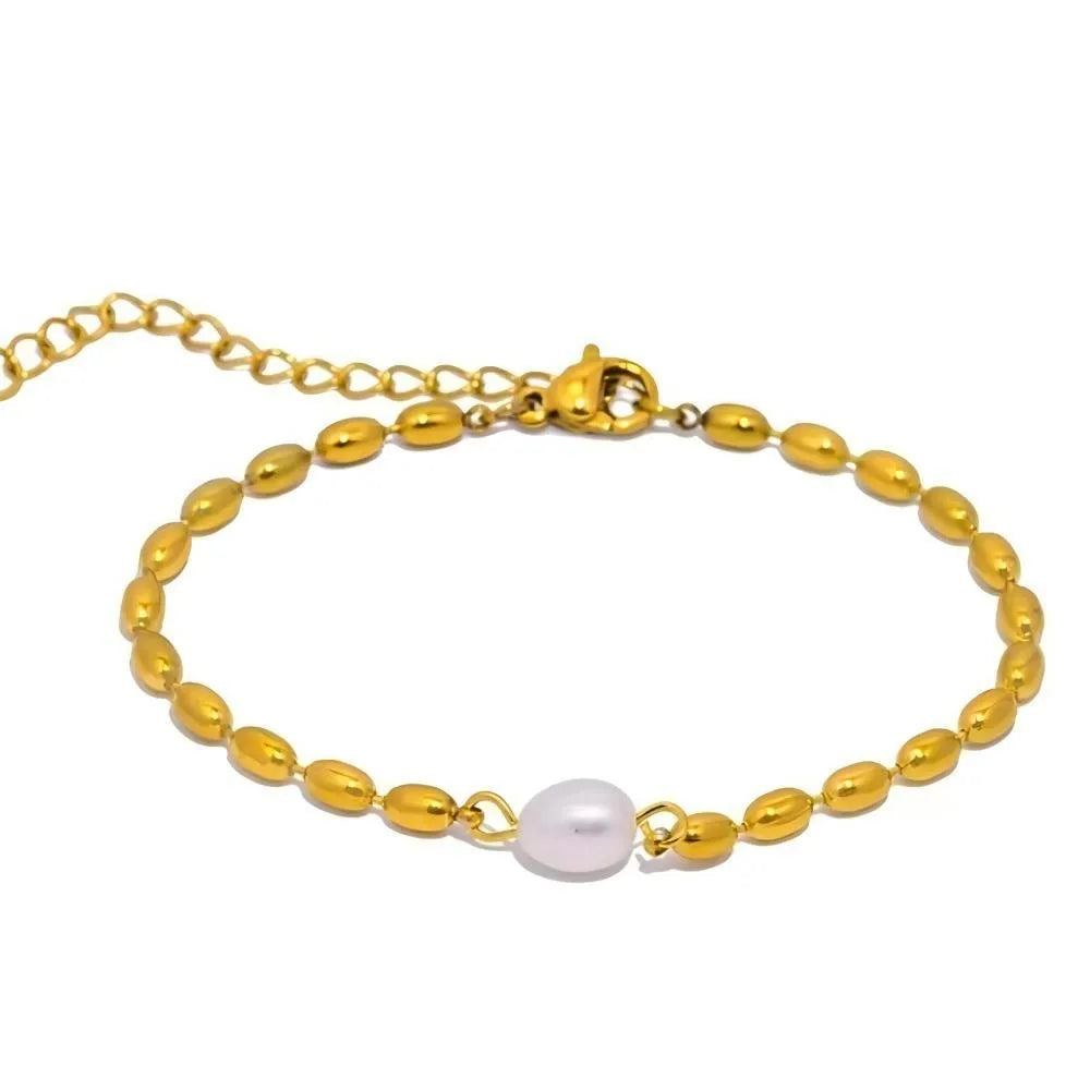 Statement Natural Pearl Charm Beaded Stainless Steel Necklace for Women Gold Color Collarbone Chain Minimalist Jewelry Set