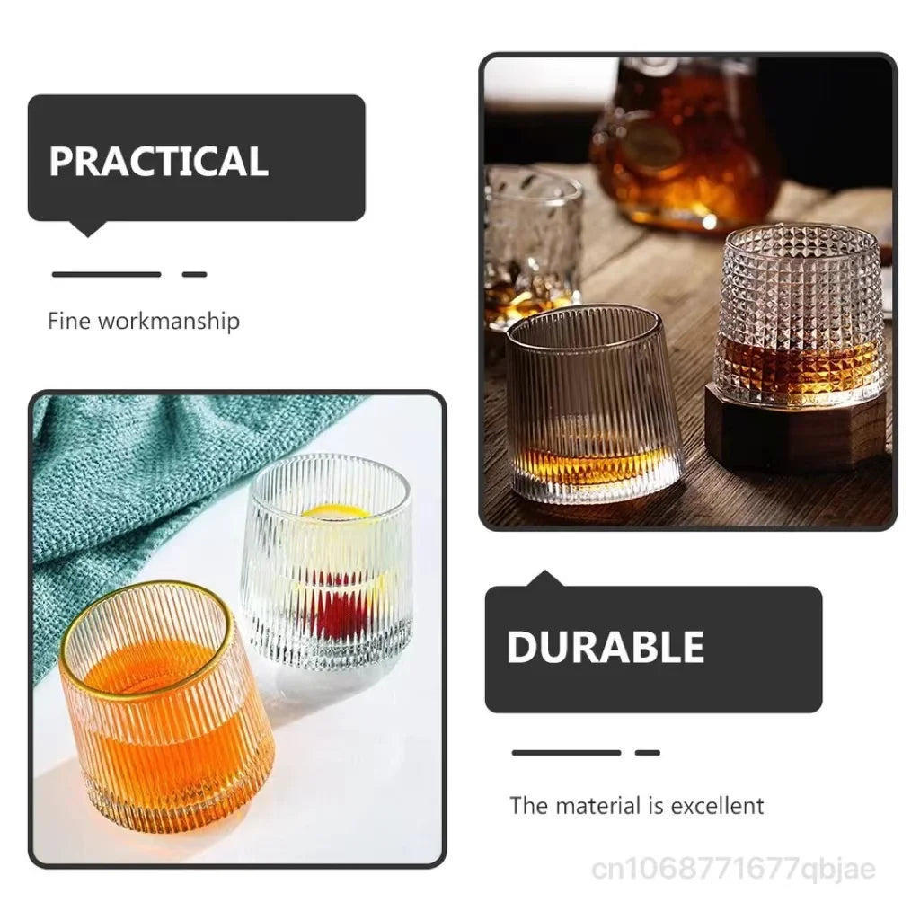 Creative Whiskey Glasses Durable Spinning Glassware Cocktails Wine Brandy Cup Water Juice Tea Mug Party Drinking Glass Tumbler