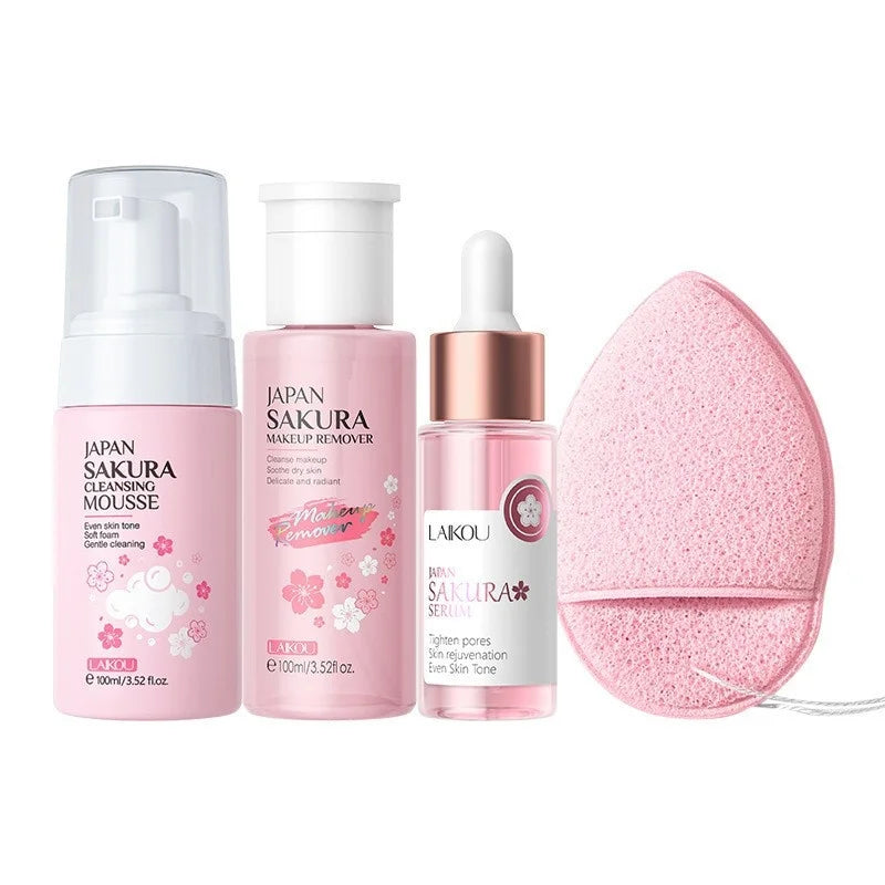 Korean Sakura Skincare Set Hydration Moisturize Cleanse Pores Sunscreen Protection Cosmetic Beauty