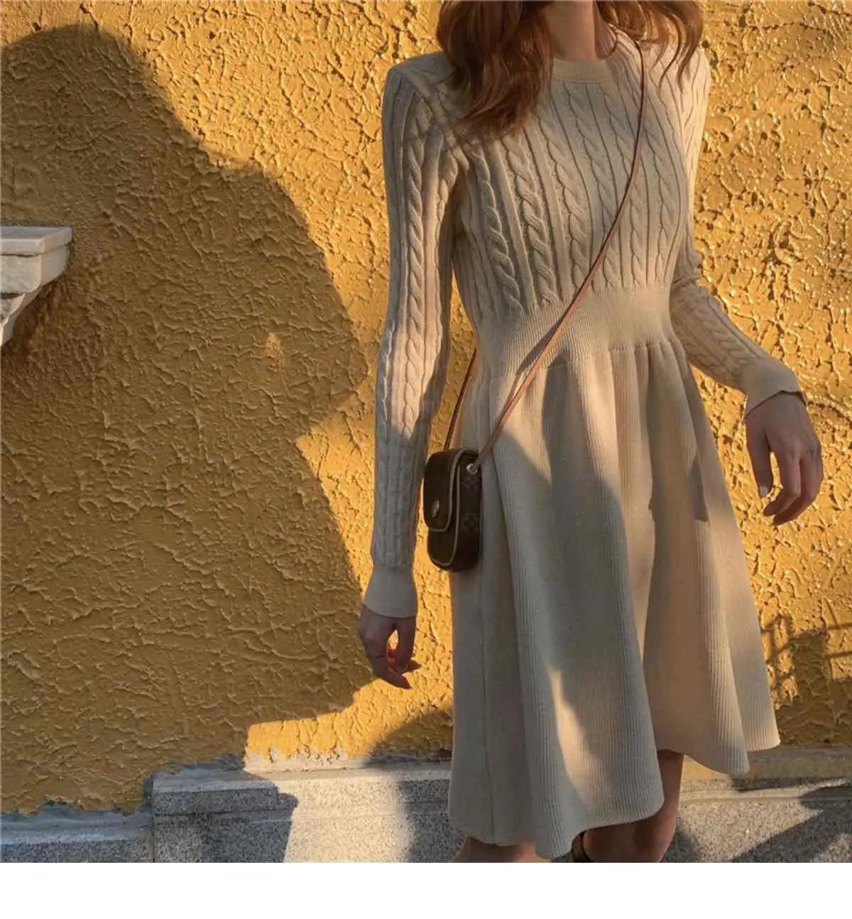 French Temperament Knitted Sweater Dress - High Waist Base Layer Dress for Autumn Winter