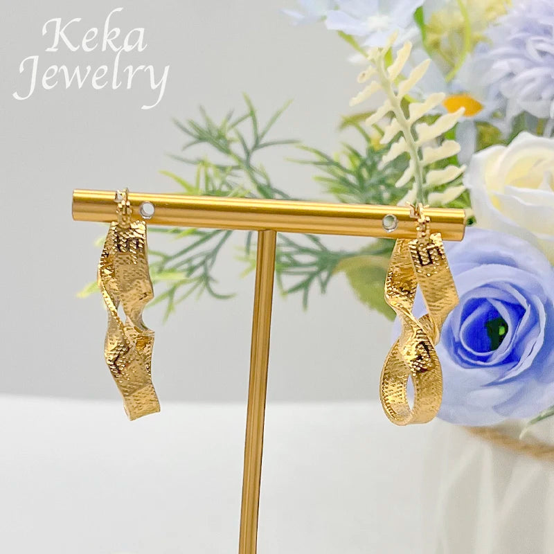Dubai 24k Gold Color Earrings Great Wall Pattern Classic Earring Design Woman Accessories African Jewelry Set For Daily Wear